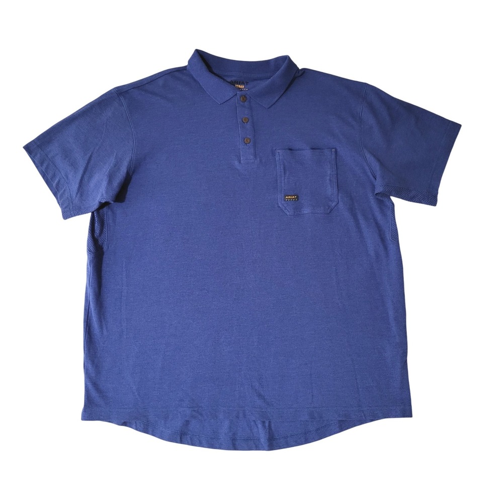 Ariat Rebar Men's Polo Shirt 2XL Short Sleeve Blue Work Utility Pocket XXL‎ Nwot
